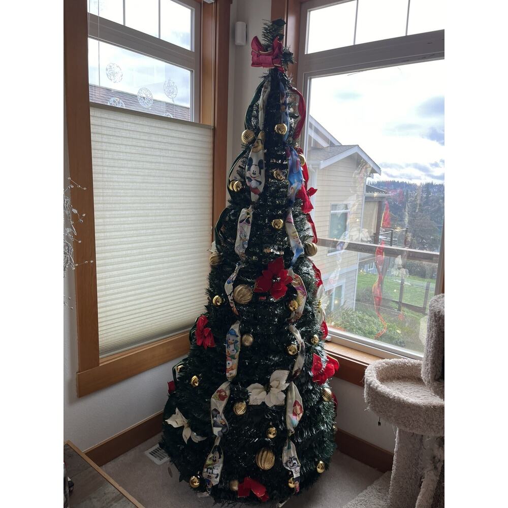 Bradford Exchange Thomas Kinkade Pre Lit Pull Up Christmas Tree Decorated 6ft